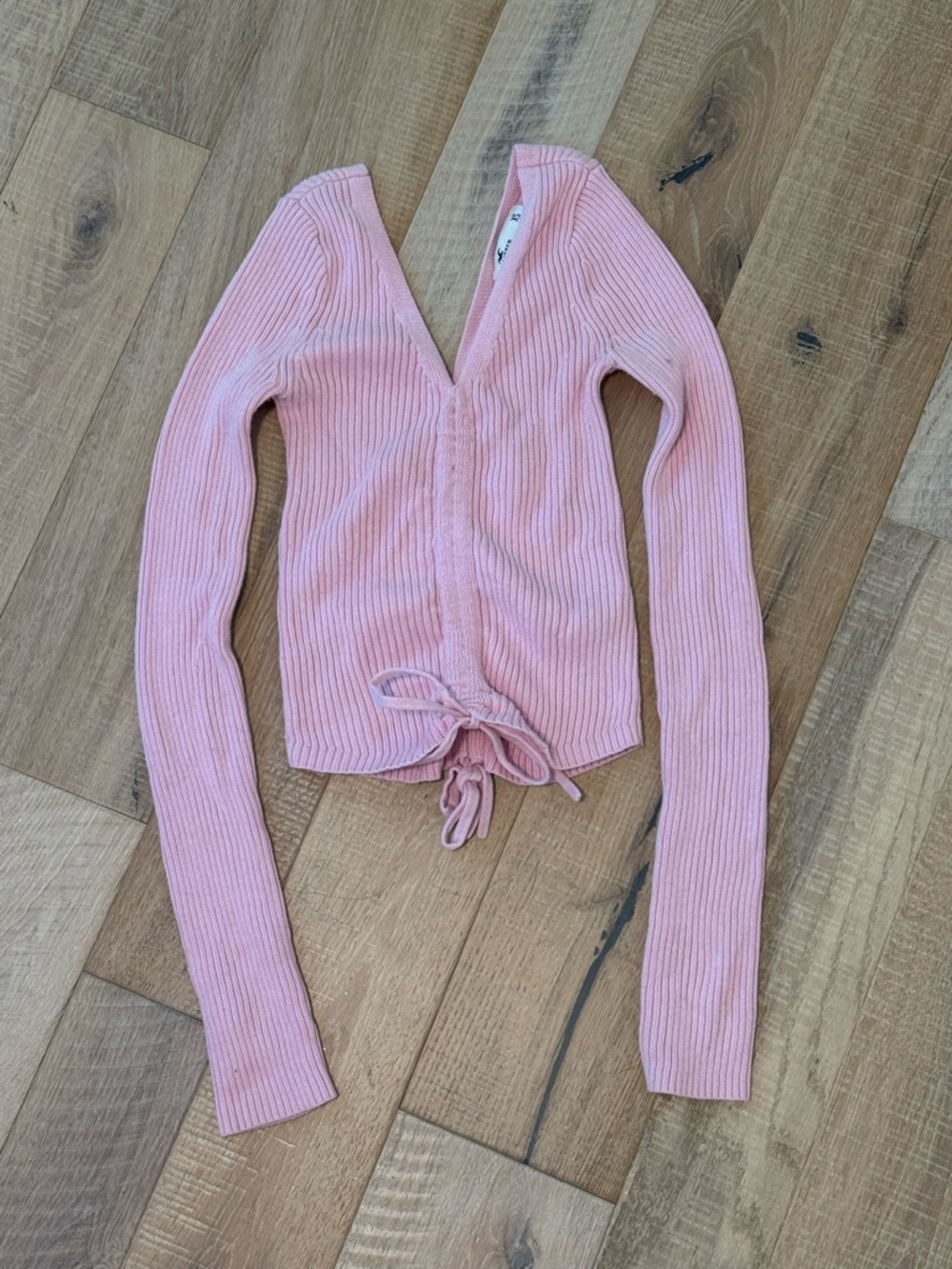 Hollister Pink Ribbed V-Neck Tie-Front Sweater